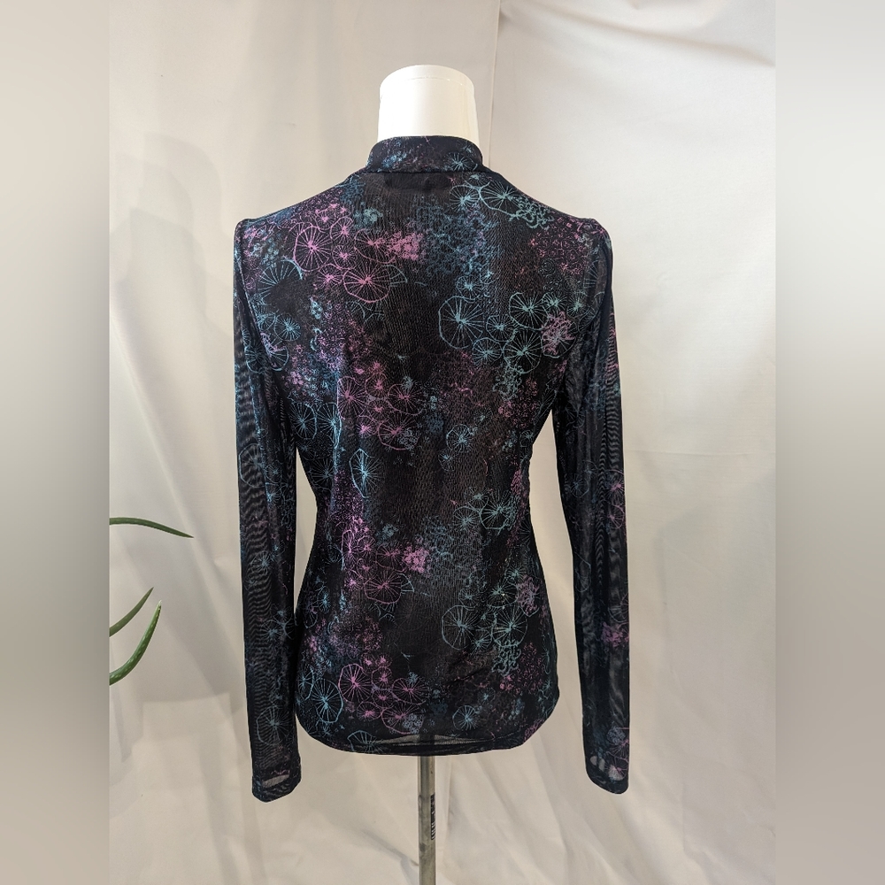 Mod Cloth Coral Black Reef Print Sheer Turtleneck Top - Picture 3 of 7